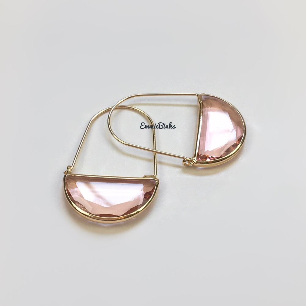 ✨3for$38 New Anthro Light Pink Crystal Crescent Hoop Earrings - Picture 3 of 12